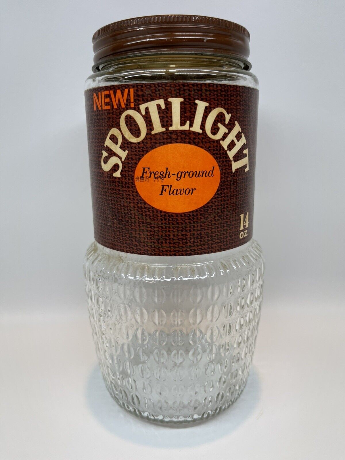 Vtg Kroger Spotlight Instant Coffee Glass Jar Paper Label Lid 14 Oz PROP 9\