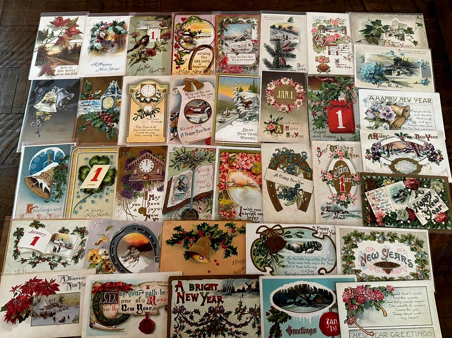 Lot of  40 Antique~NEW YEAR'S ~Vintage Holiday ~Postcards~1900's~in Sleeves~k-51