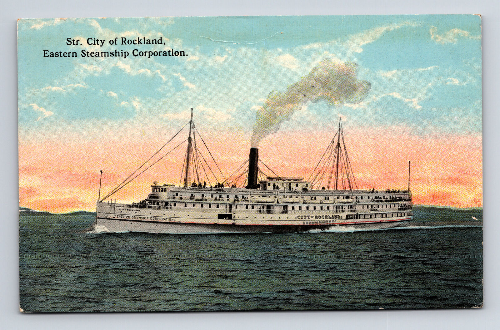 c1916 STR City of Rockland Eastern Steamship Corp CT PHOTOCHROM Bath ME Postcard