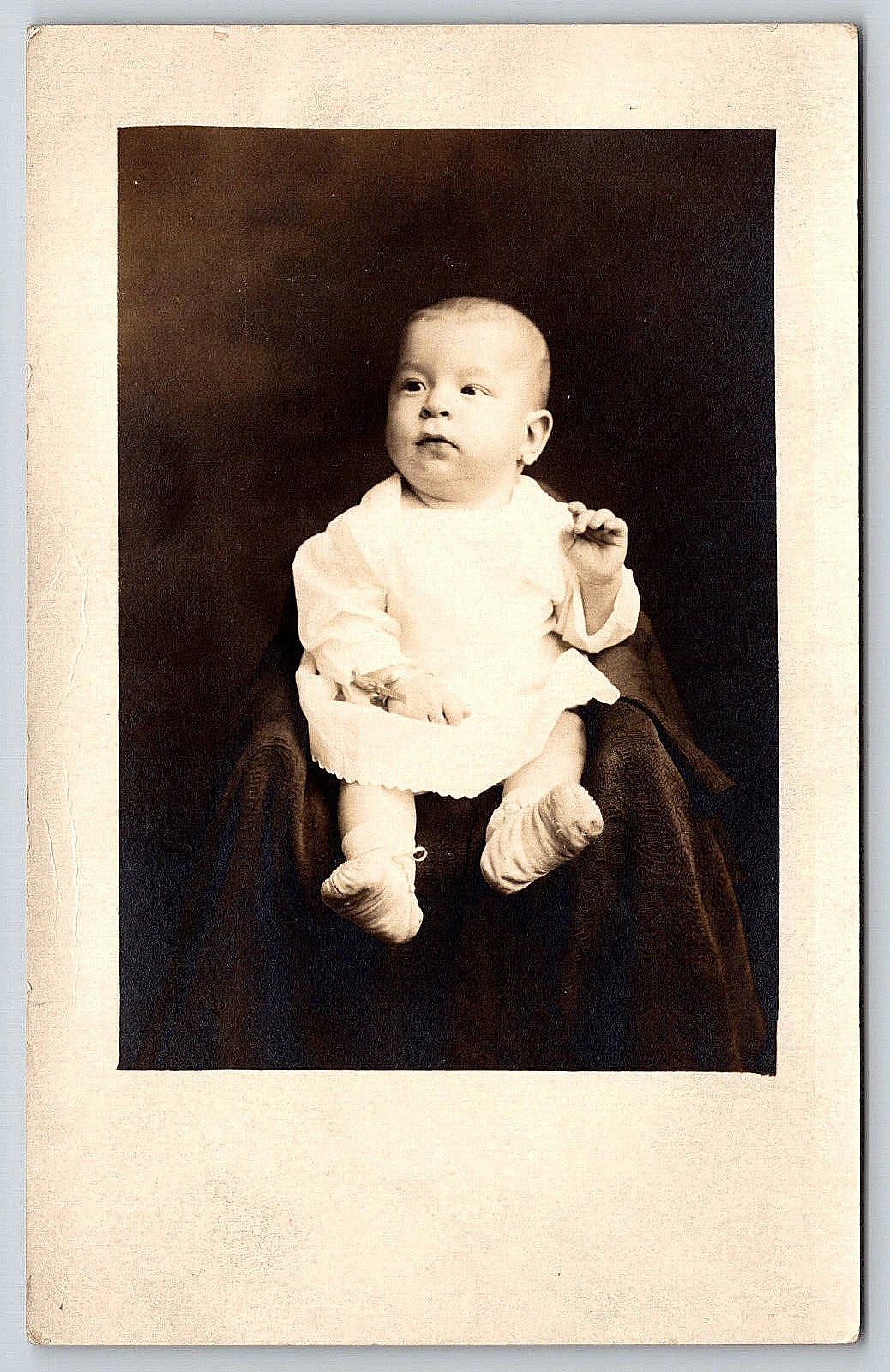 Postcard RPPC Portrait Of Infant Baby In White Dress Sepia Real Photo Unposted