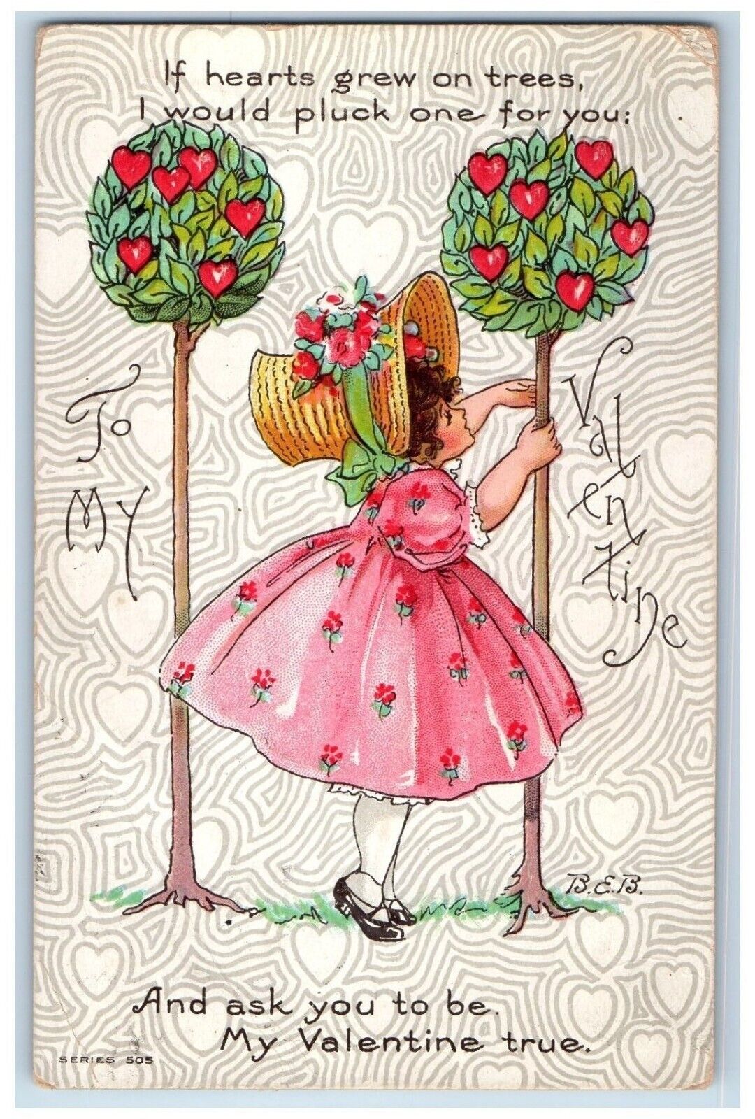 1912 Valentine Girl Dress Big Hat Plucking Tree Saugus Center MA Posted Postcard
