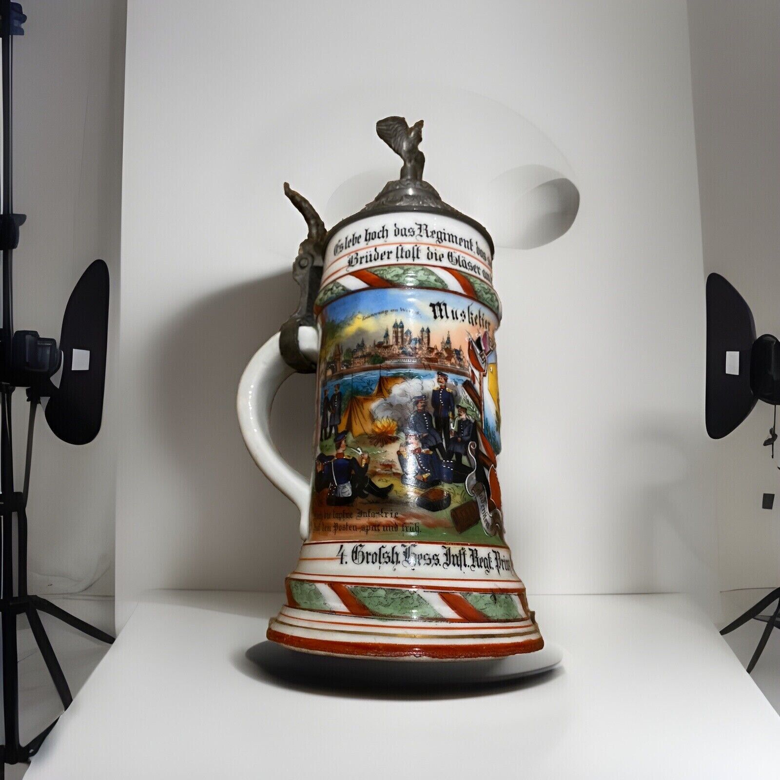 Antique German Germany | Prinz Karl | 118 Worms |Porcelain Lidded Beer Stein Mug