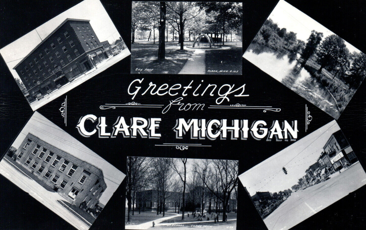 1954 Clare Michigan MI Multiview Real Photo Postcard RPPC Vintage