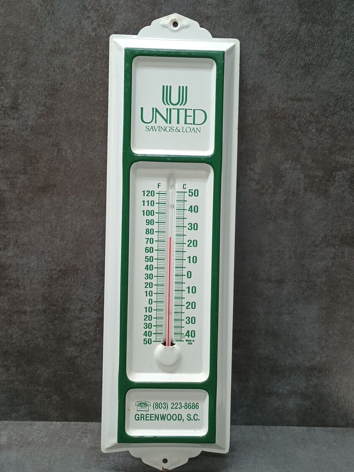 Vintage United Savings & Loan Metal Advertising Advertisement Thermometer 13