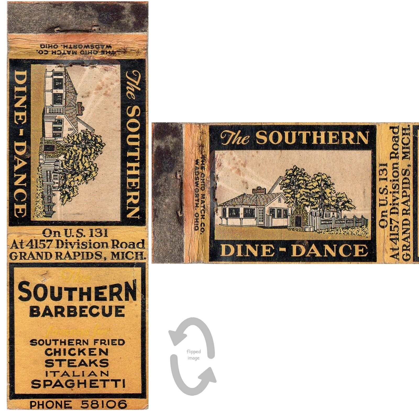 Vintage Matchbook Cover The Southern restaurant Grand Rapids MI 1930s barbecue