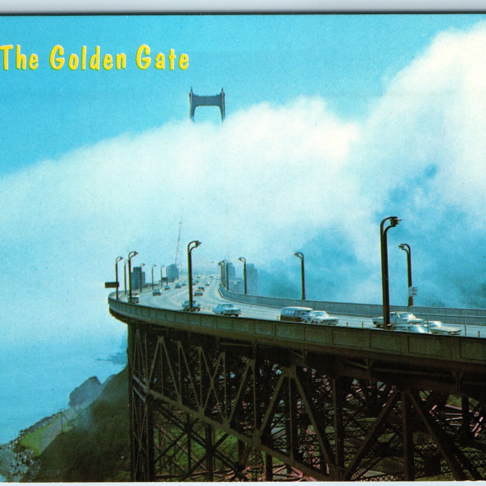c1960s San Francisco, CA Fog Golden Gate Bridge Traffic Foggy Rare View PC A241