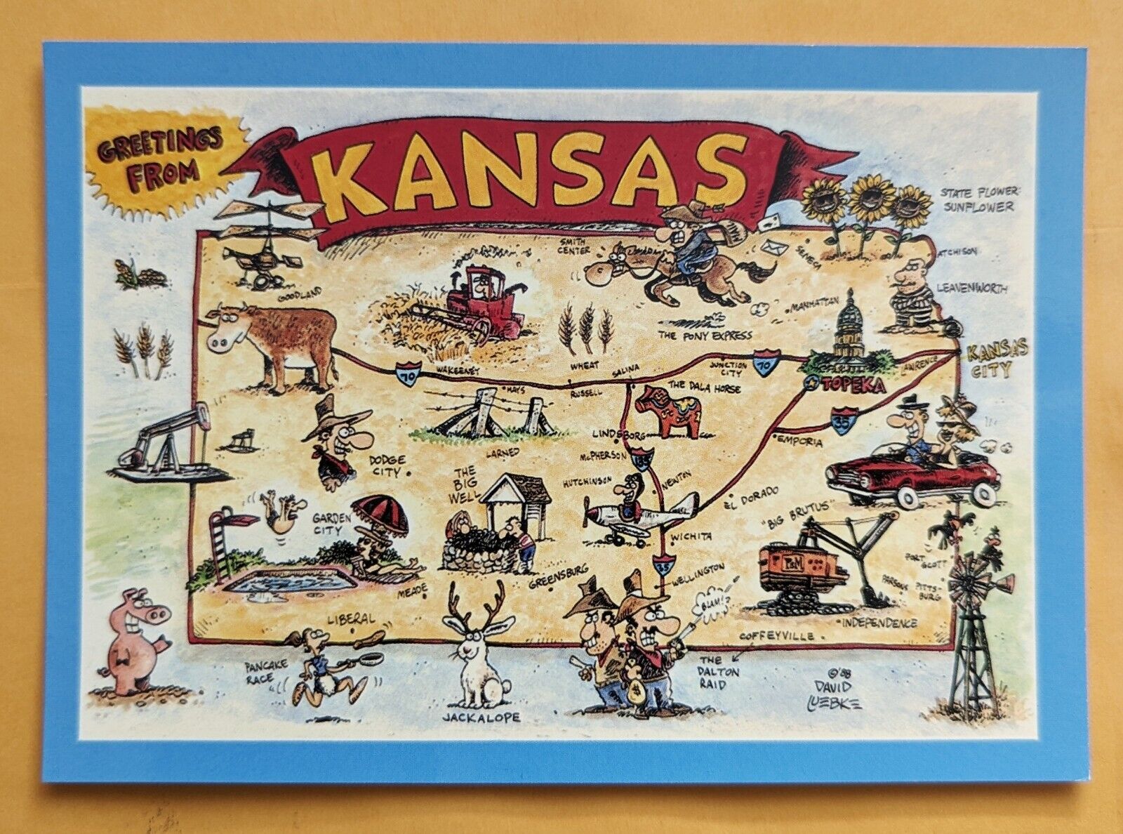 Postcard KS: Kansas State Map