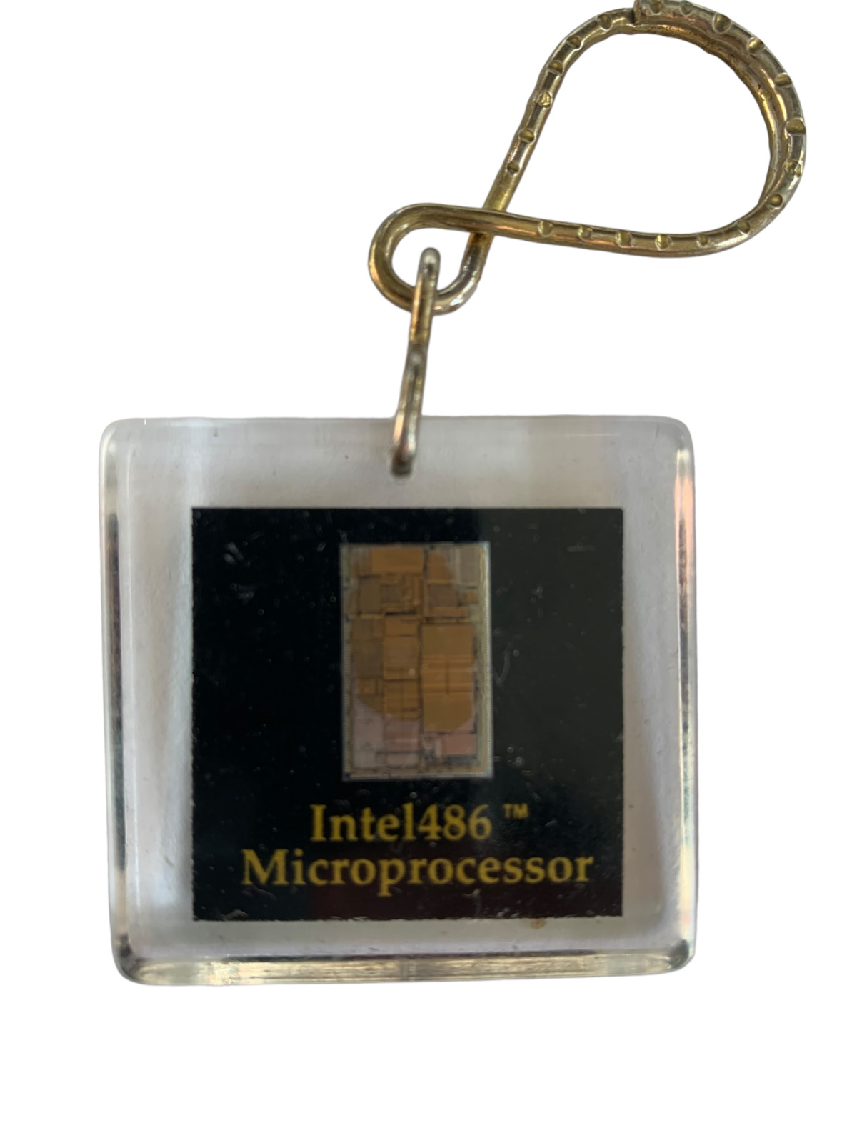 Vintage Lucite Intel Inside Keychain Large Die i486 Microprocessor CPU Real Chip