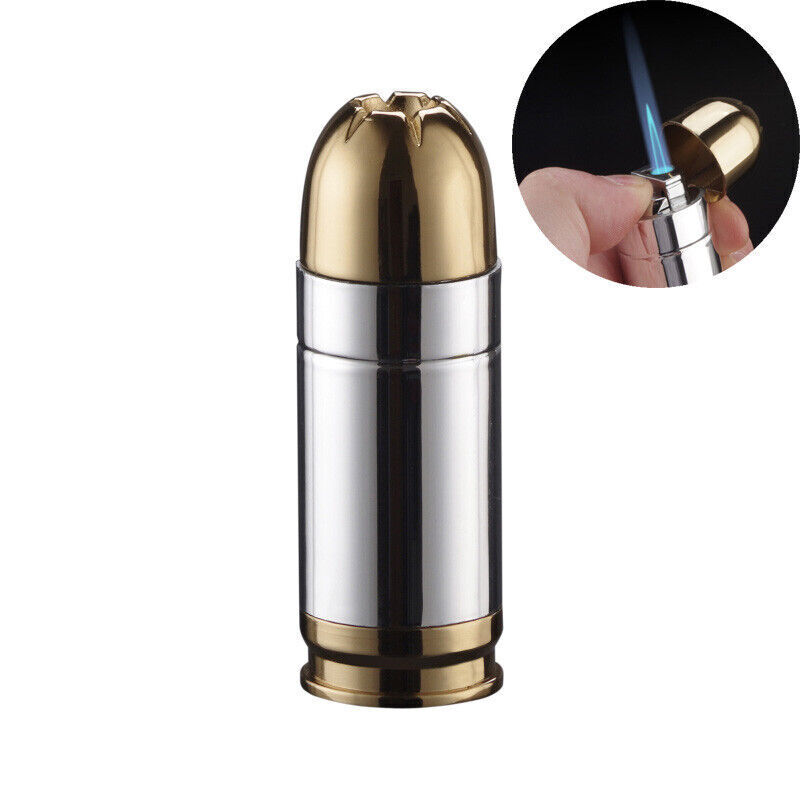 Bullet Shaped Lighter Refillable Metal Butane Gas Torch Lighters Jet Blue Flame