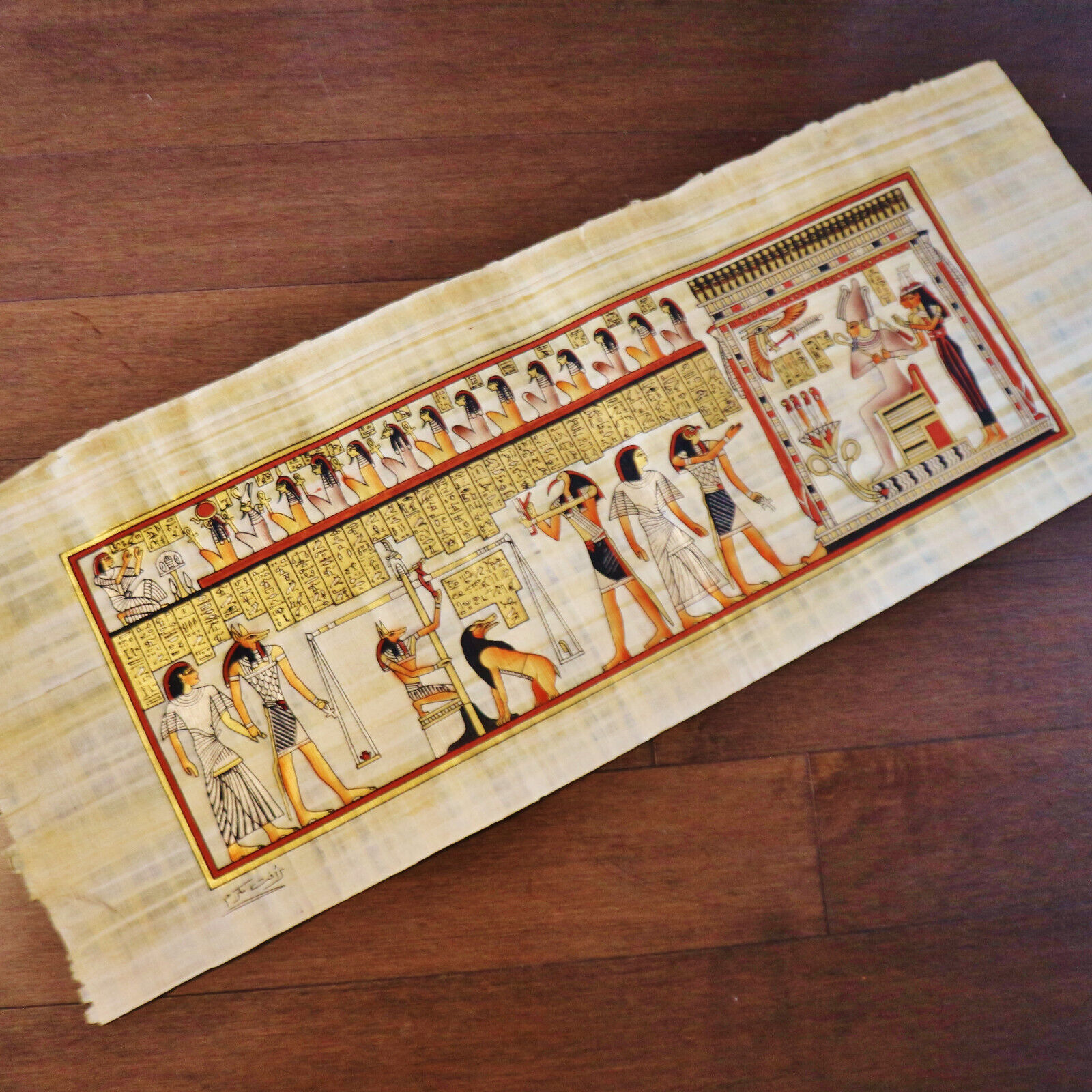 Huge Signed Handmade Papyrus Egyptian Judgment Day Art Painting...32\