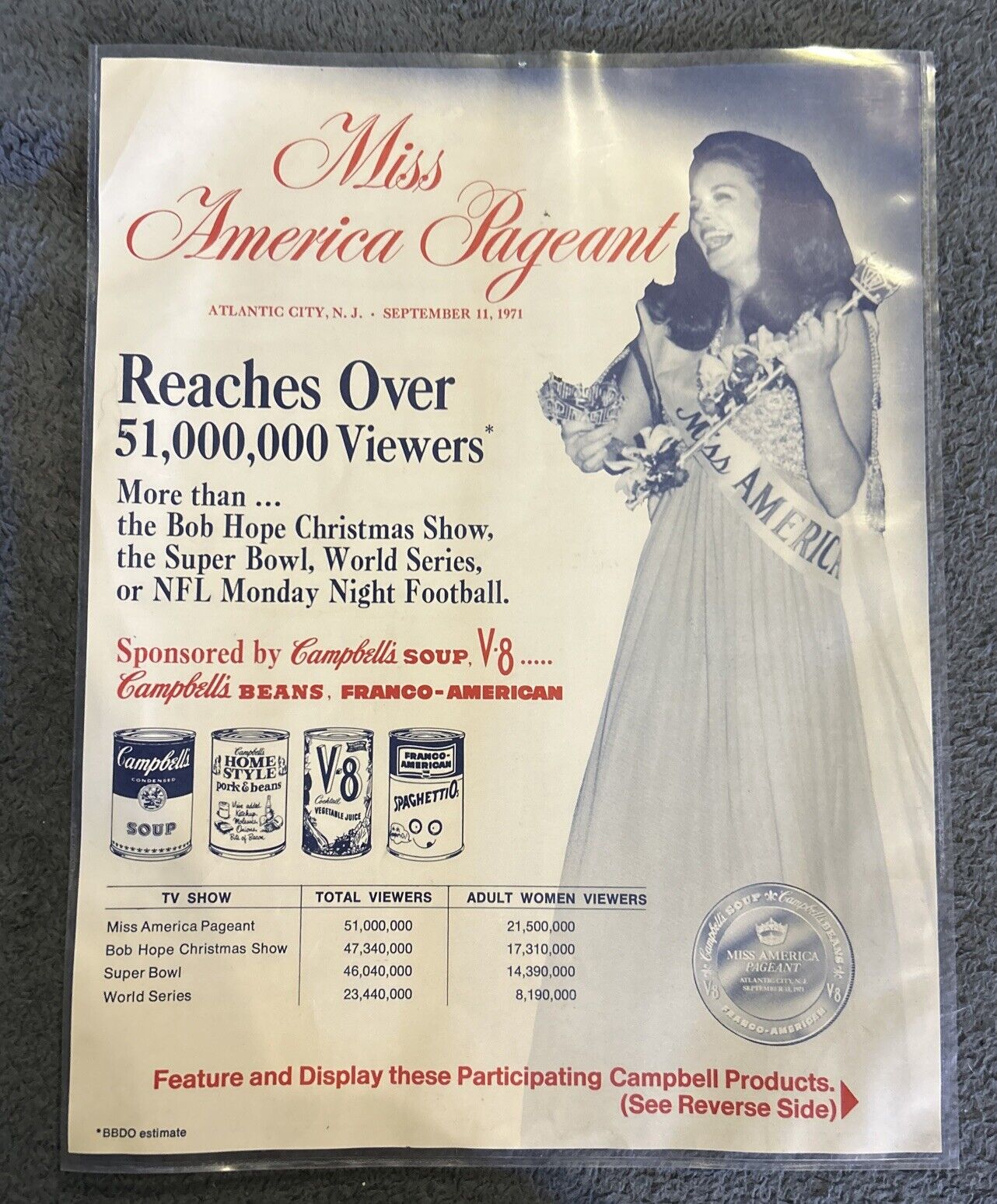 1971 Miss America Pageant Campbell\'s Soup Advertising Collectable In Plastic