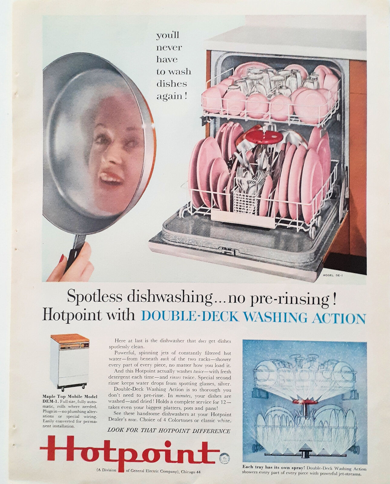 Vintage 2 Sided Hotpoint Dishwasher Ad May 1959 Better Homes & Gardens Magazine