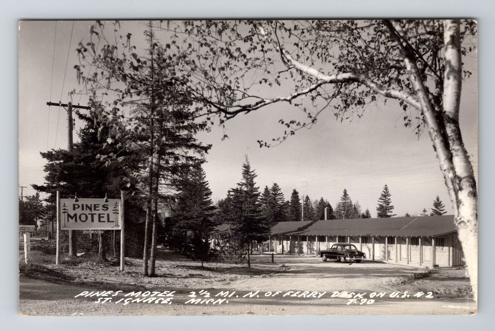 St. Ignace MI-Michigan, RPPC Pines Motel, Real Photo c1950 Vintage Postcard