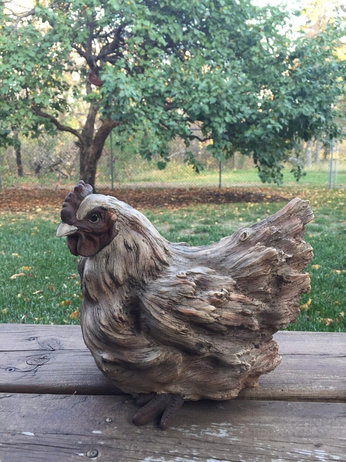 Hen Squatting Figurine Statue Birds Resin, Driftwood Display, Indoor Outdoor Orn