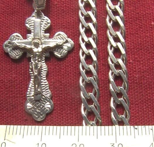 Vintage Italy Necklace Icon Cross Chain Sterling Silver 925 Jewelry Unique 25.43