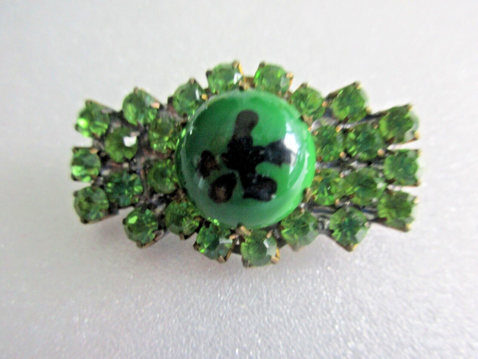XL Outstanding  Czech Vintage Glass Rhinestone Button Peridot Green w/Marano