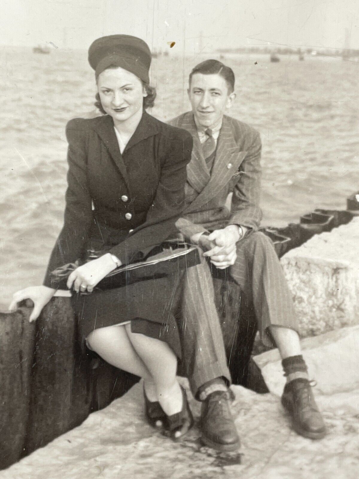 M8 Photo Couple Posing Sea Suit Fancy Dress Hat Handsome Man Pretty Woman 1941