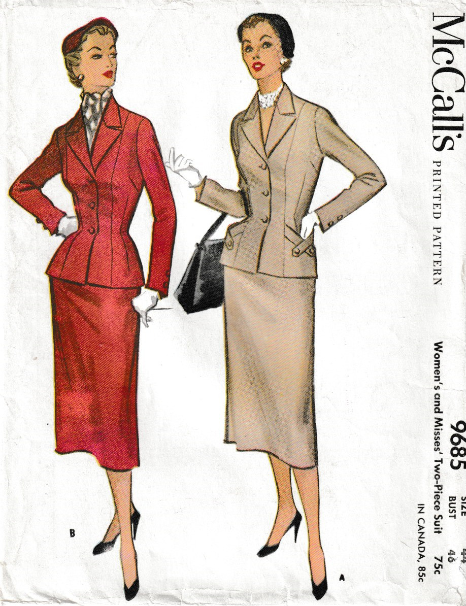 McCall's Pattern 9685 c1954 Misses Suit, Size 44, FF