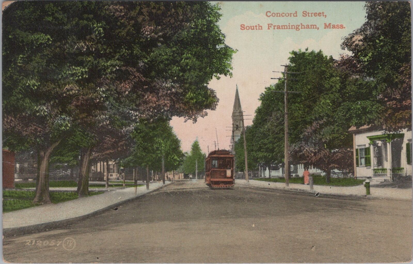 Concord Street South Framingham Massachusetts Trolley 1912 Postcard