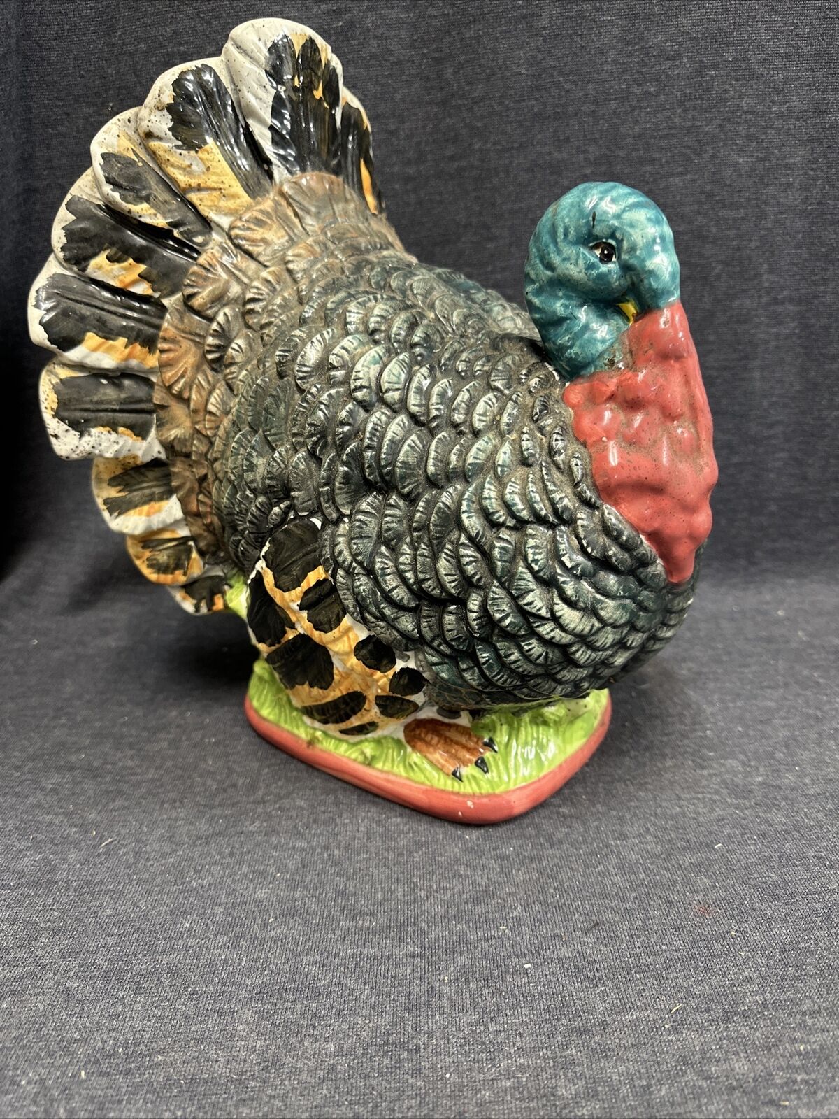 Vintage Ceramic Turkey  Thanksgiving Centerpiece Figurine Large 12” Beauty