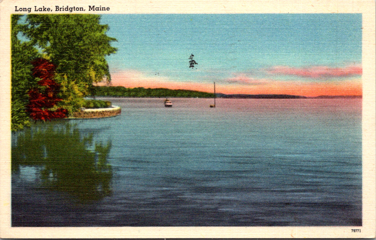 Bridgton Maine ME Sunrise over Long Lake Vintage Postcard
