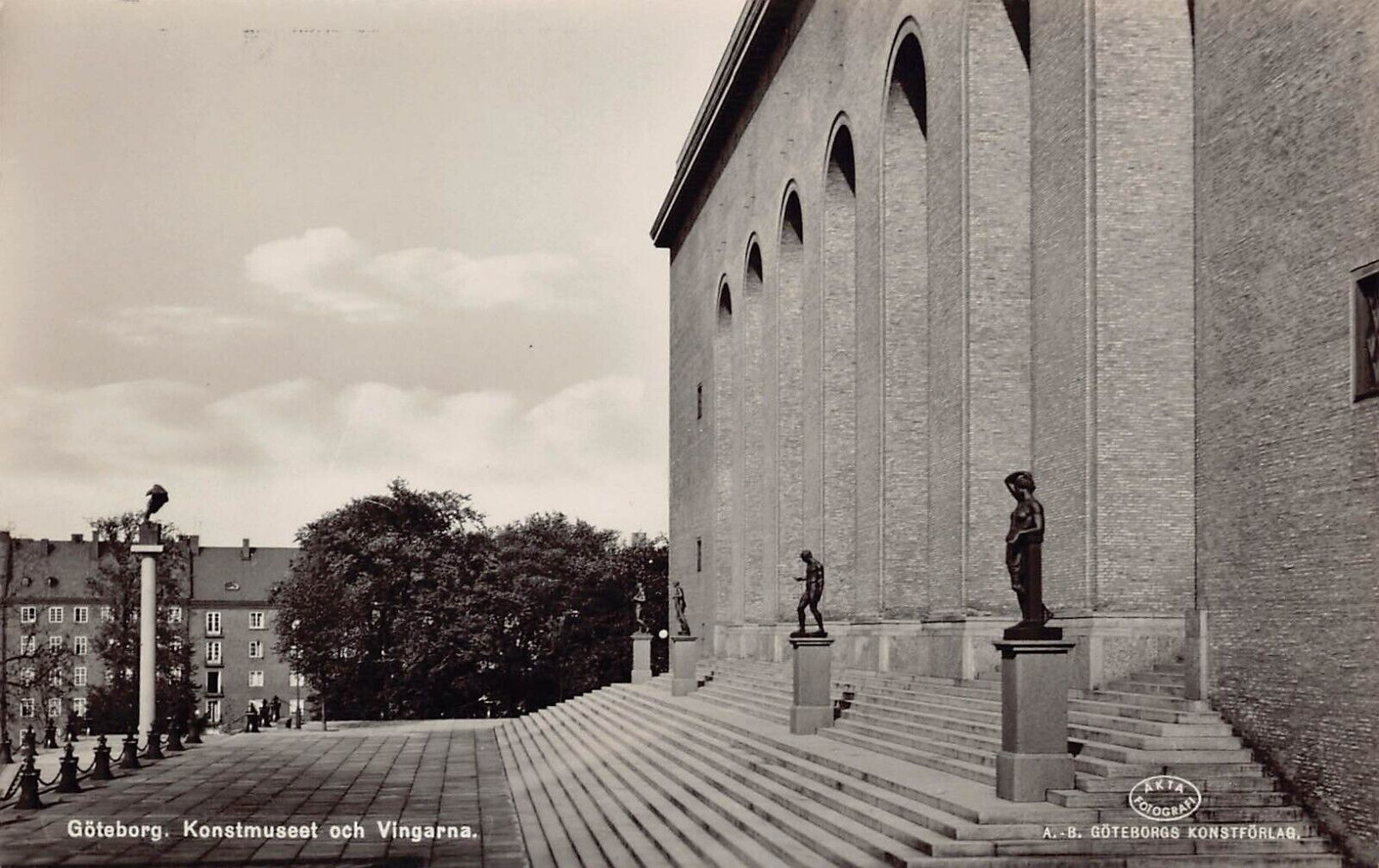 RPPC Gothenburg Sweden Downtown Art Museum Statue 1930s Photo Vtg Postcard S6
