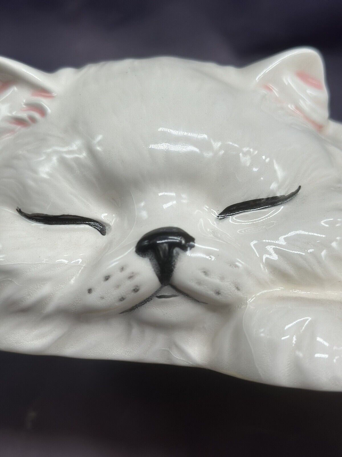 Vintage Ceramic Cat Kitten Persian Large White Cat Sleeping Feline Shelf Sitter