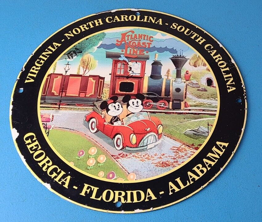 Vintage Atlantic Coast Line Sign - Railroad Mickey Mouse Porcelain Gas Pump Sign