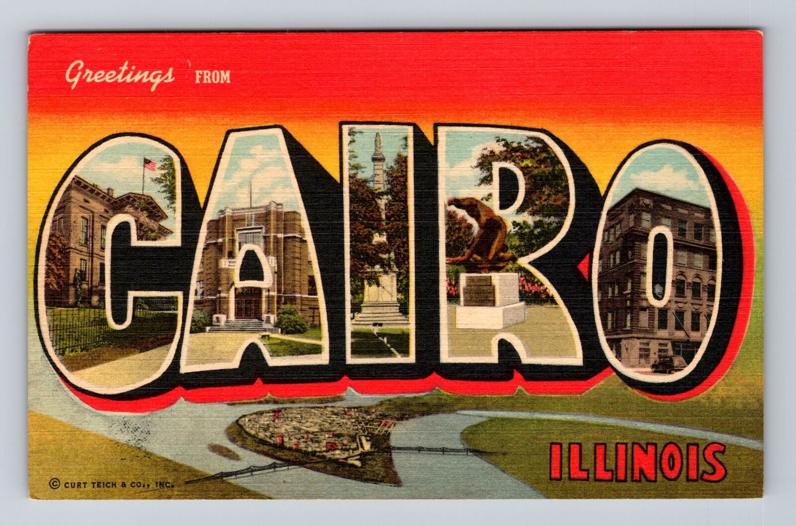 Cairo IL-Illinois, Scenic LARGE LETTER GREETINGS, Antique Vintage Postcard