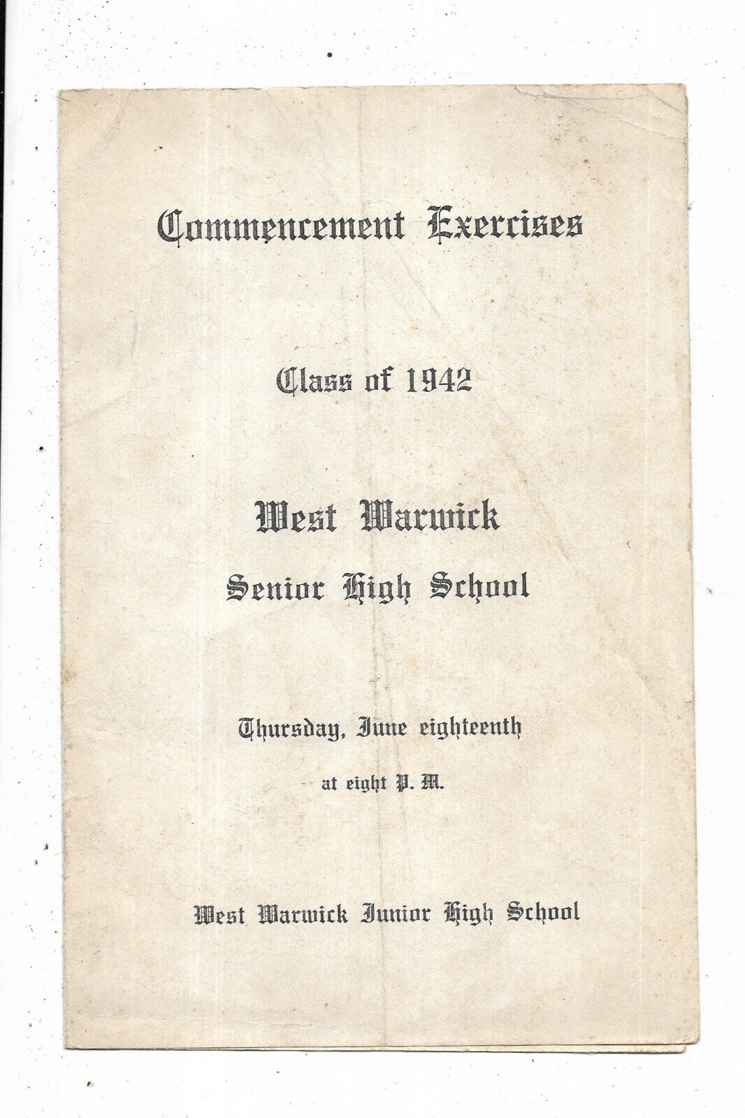 Class of 1942- West Warwick Senior High School Commencement Exercises-list grads