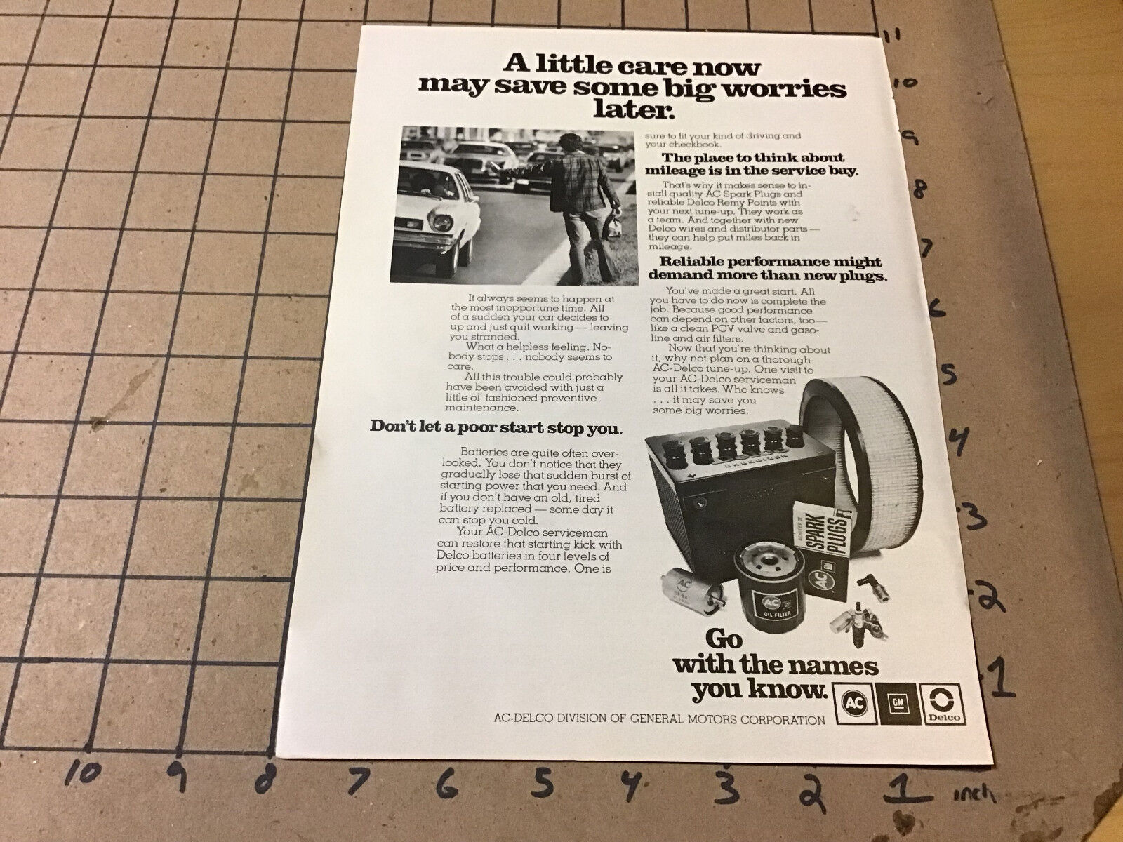 Vintage Original 1977  full page Ad: AC GM DELCO -- battery spark plugs etc