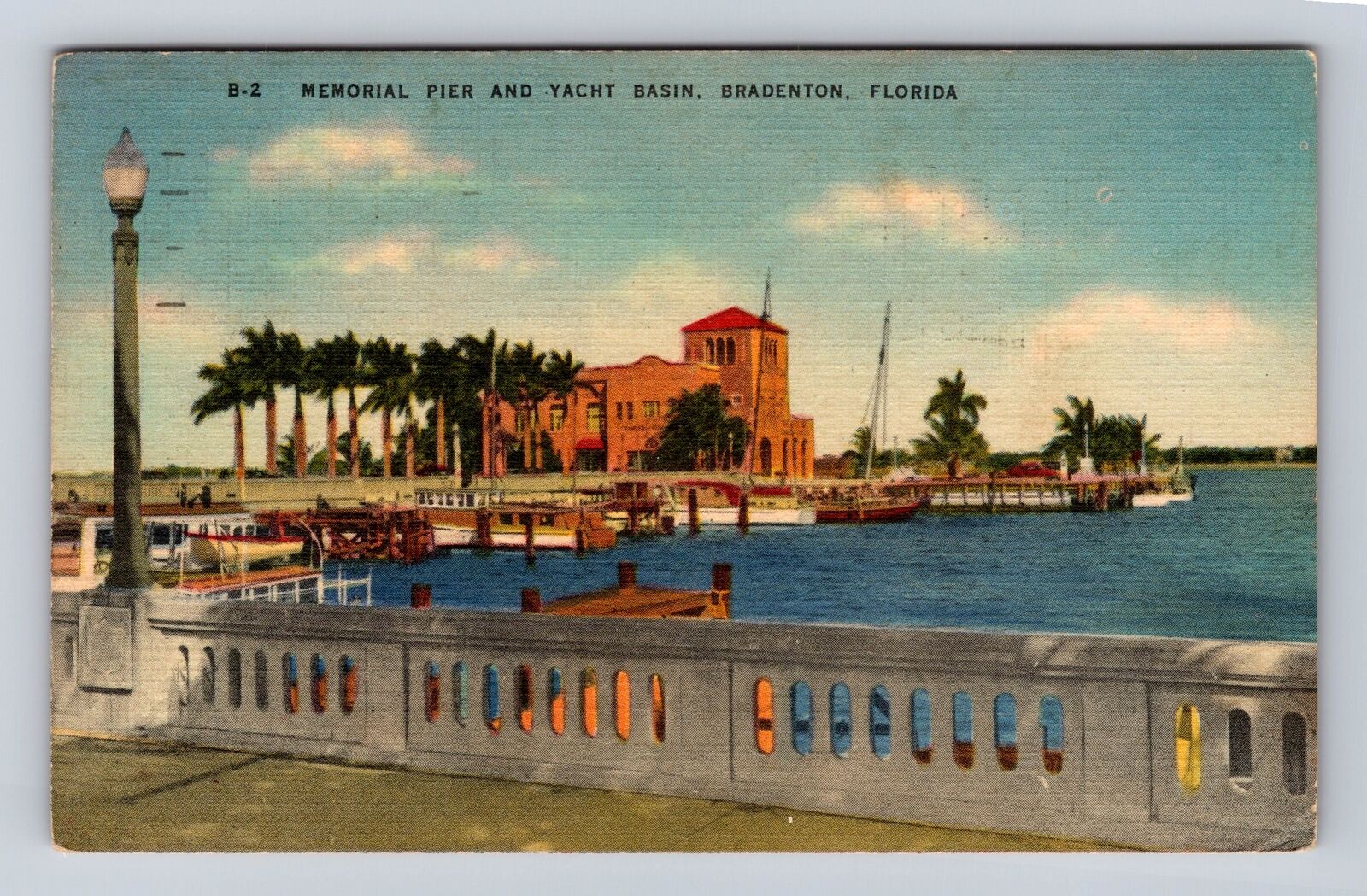 Bradenton FL-Florida, Memorial Pier And Yacht Basin, Vintage c1953 Postcard