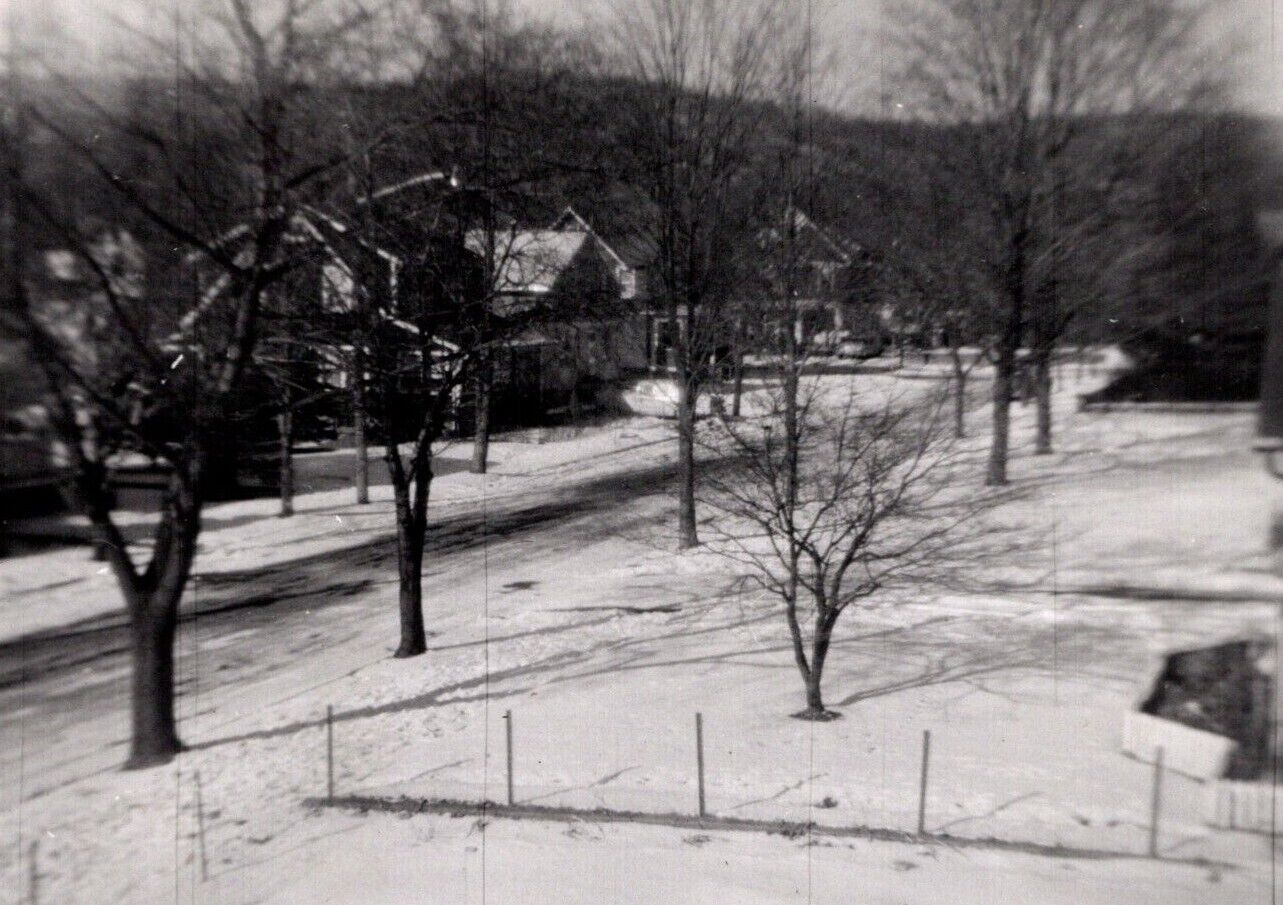 Vintage 1940's Photograph Panoramic View Suburban Neighborhood Covered in Snow