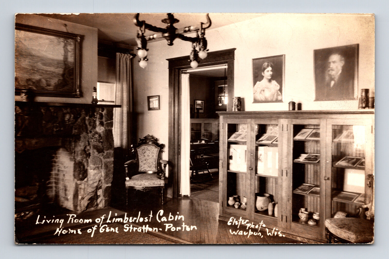 RPPC Living Room Limberlost Cabin of Gene Stratton Porter Rome City IN Postcard