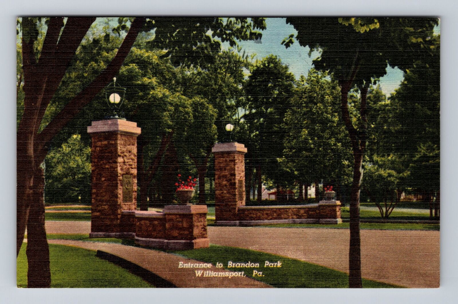 Williamsport PA-Pennsylvania, Entrance To Brandon Park, Vintage Postcard