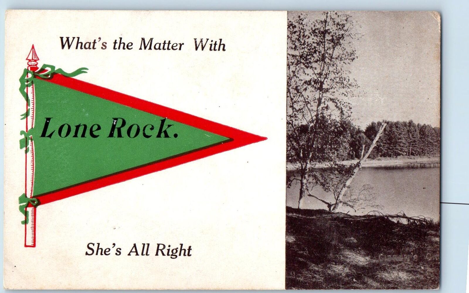 c1912 What's The Matter With She's Alright Lone Rock Wisconsin Pennant Postcard