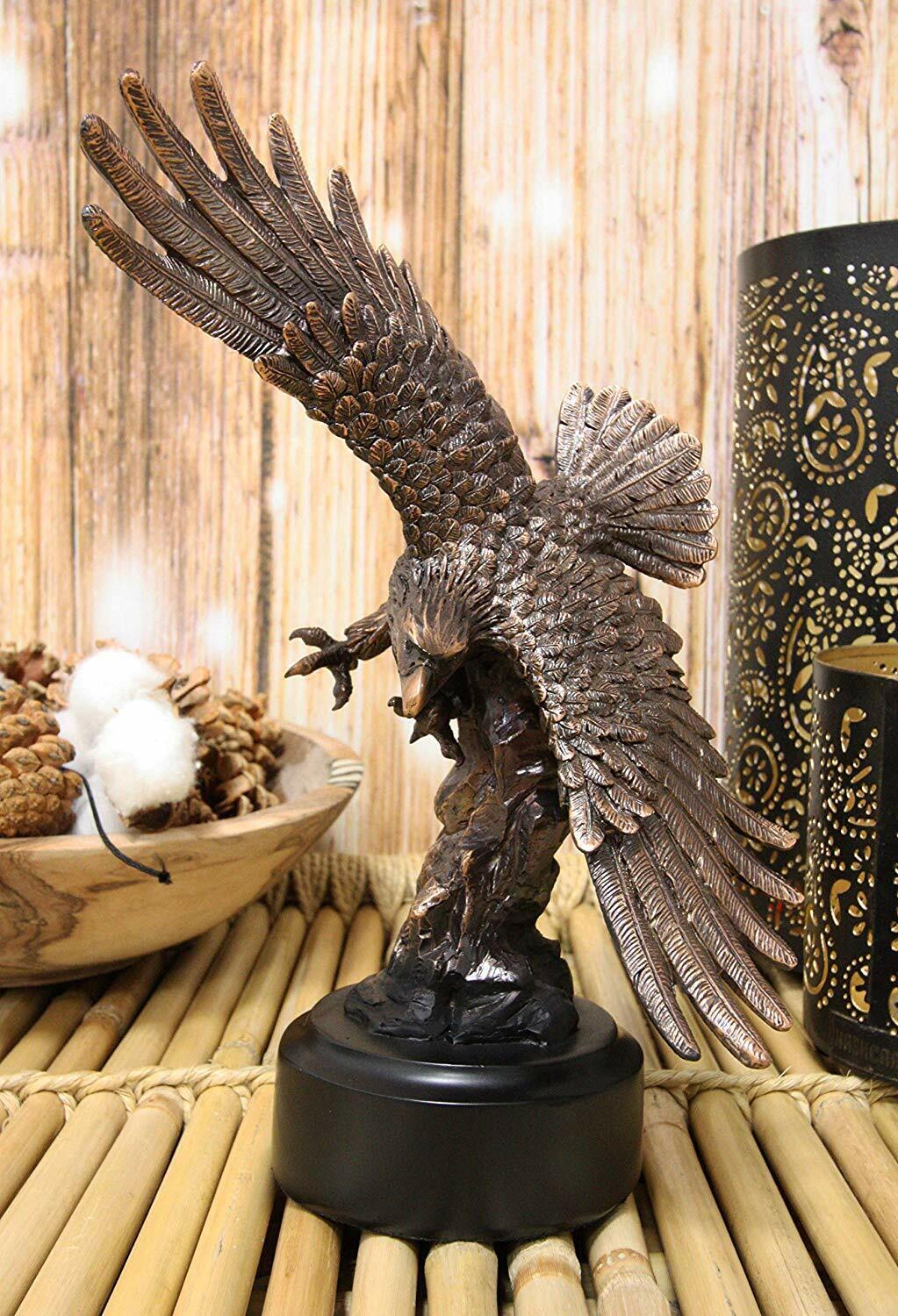 Wings of Glory Swooping Eagle Bronze Electroplated Figurine With Base Statue