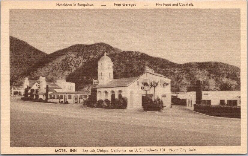 c1940s SAN LUIS OBISPO California Postcard MOTEL INN Highway 101 LINEN Unused