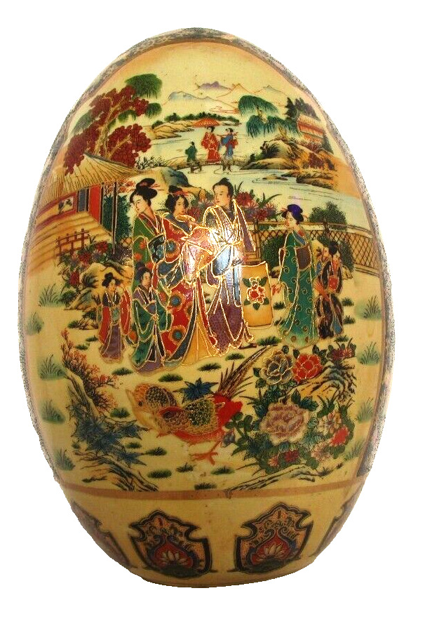 DECORATIVE EGG COLLECTIBLE Vintage Satsuma Japanese Egg Moriage Raised Gold 12\