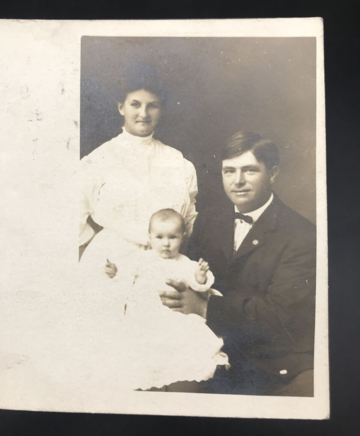 Antique c1907 RPPC Family Portrait w/ Toddler Baby in White Real Photo Postcard