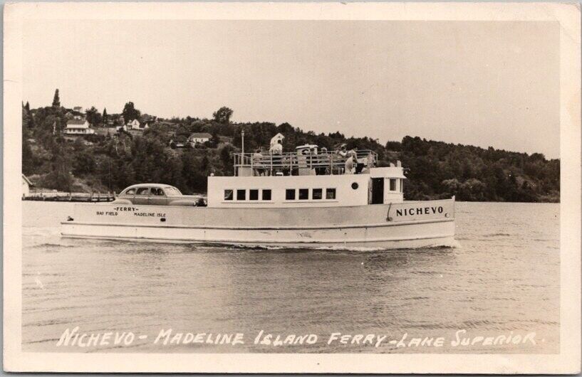 1950s MADELINE ISLAND, Wisconsin RPPC Photo Postcard NICHEVE Ferry Lake Superior
