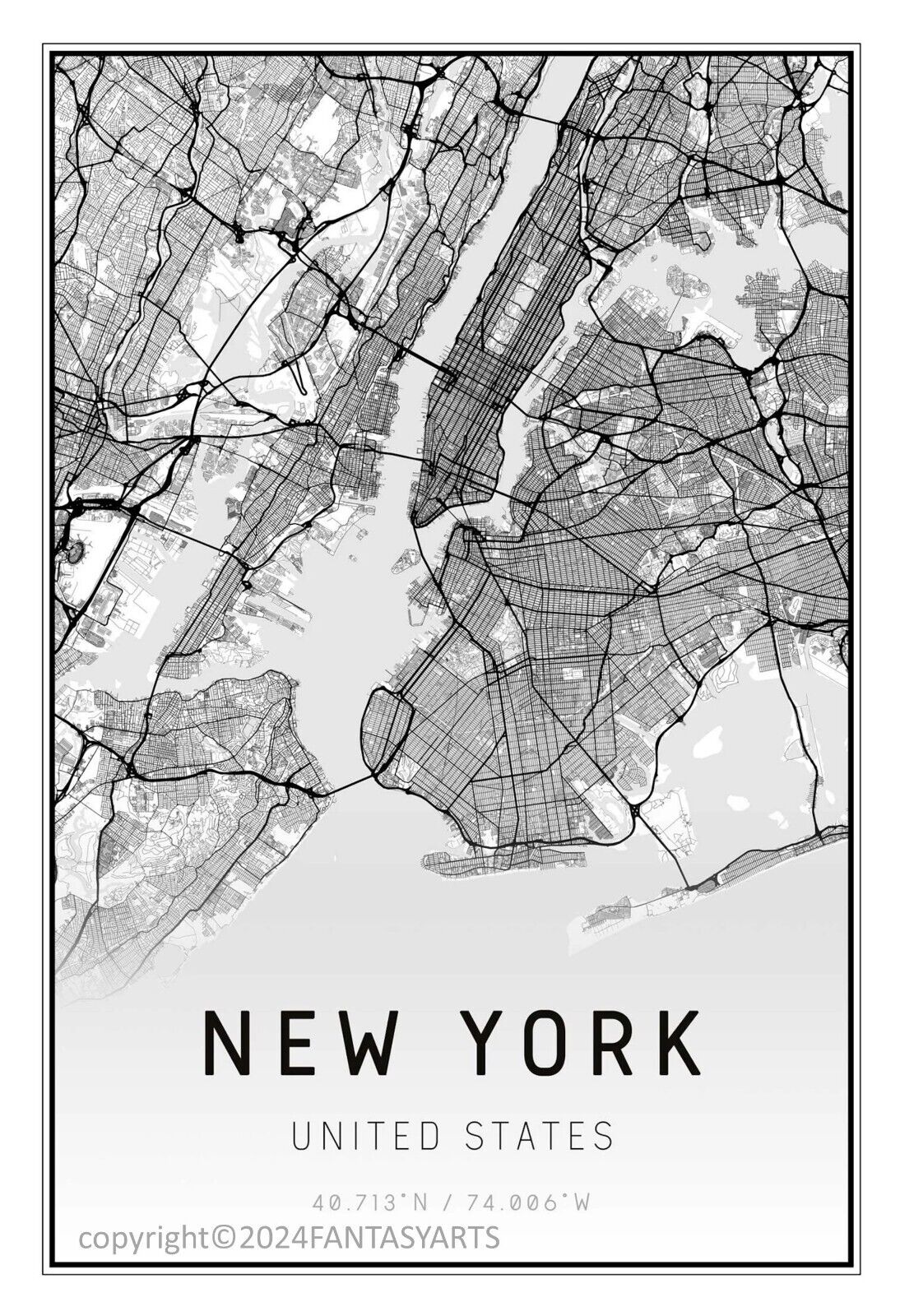 New York City Map Print Black and White Poster sized Photo Print 13\