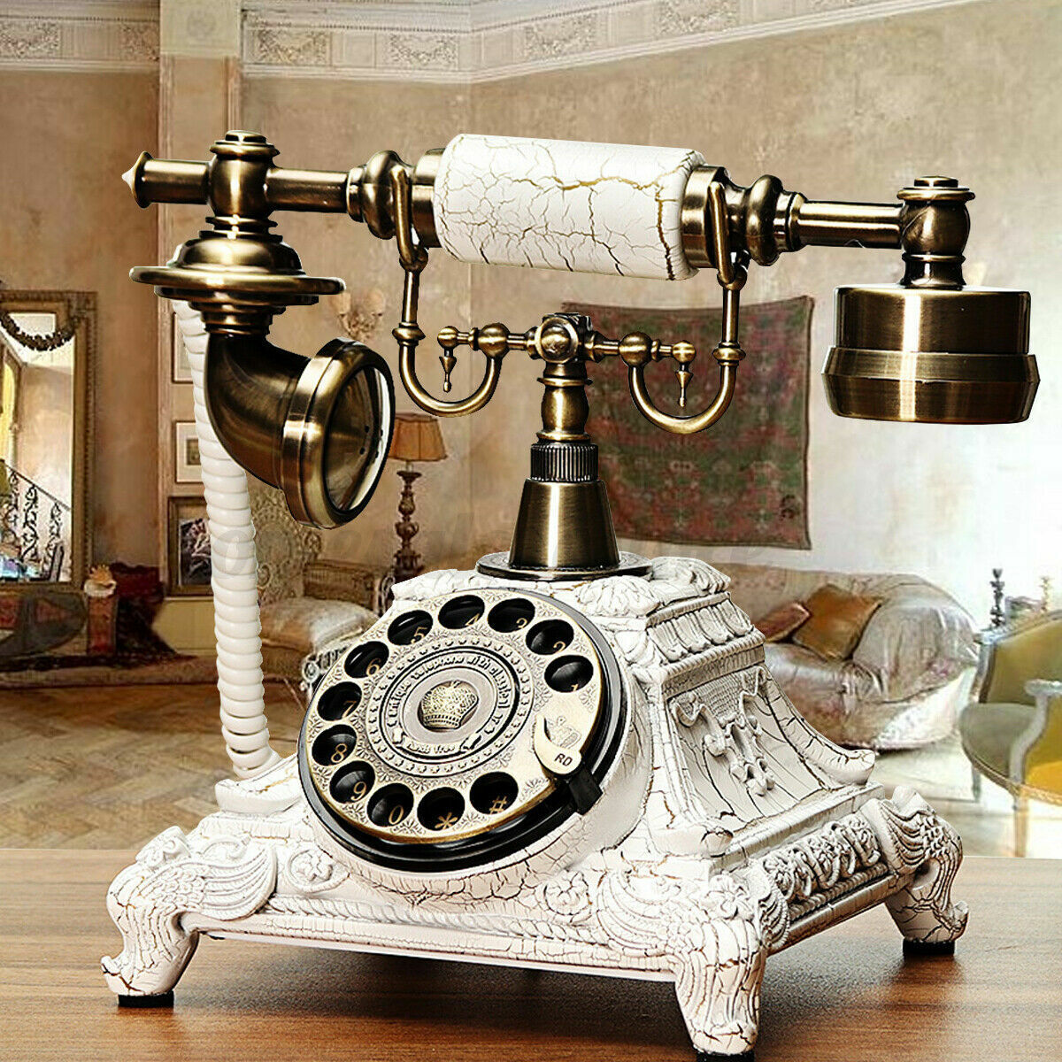 Rotary Vintage Style Antique Telephone Corded Retro Dial Phone Home Office Desk