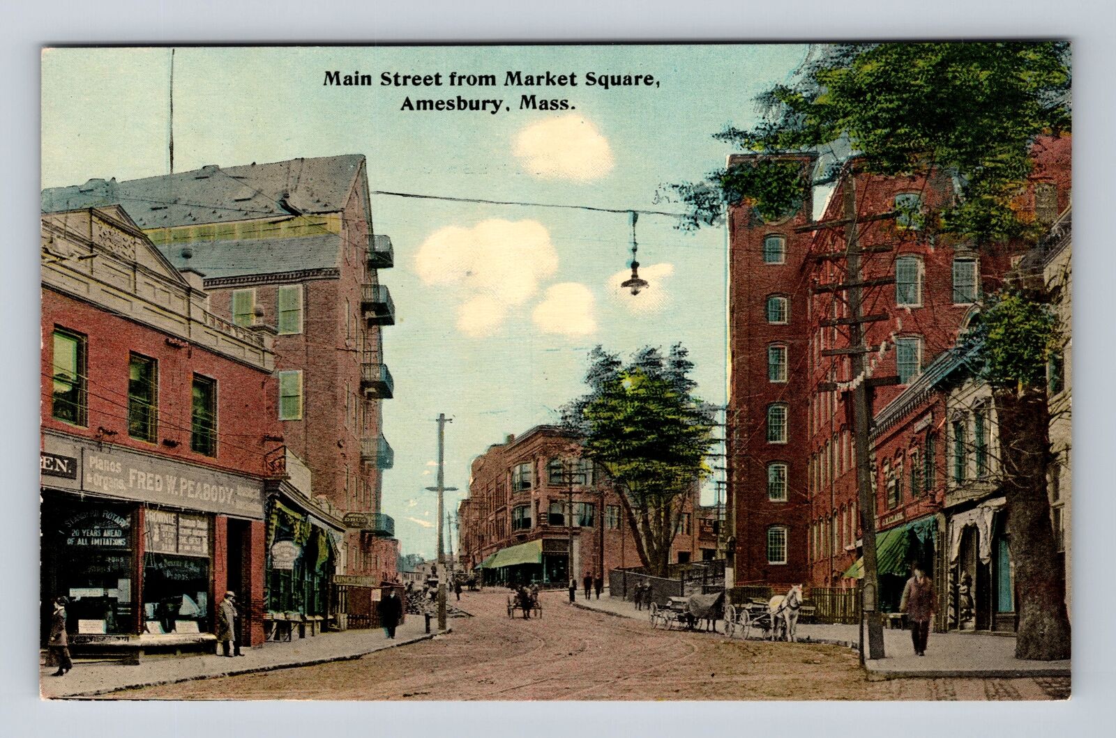 Amesbury MA-Massachusetts, Main Street From Market Square Vintage Postcard