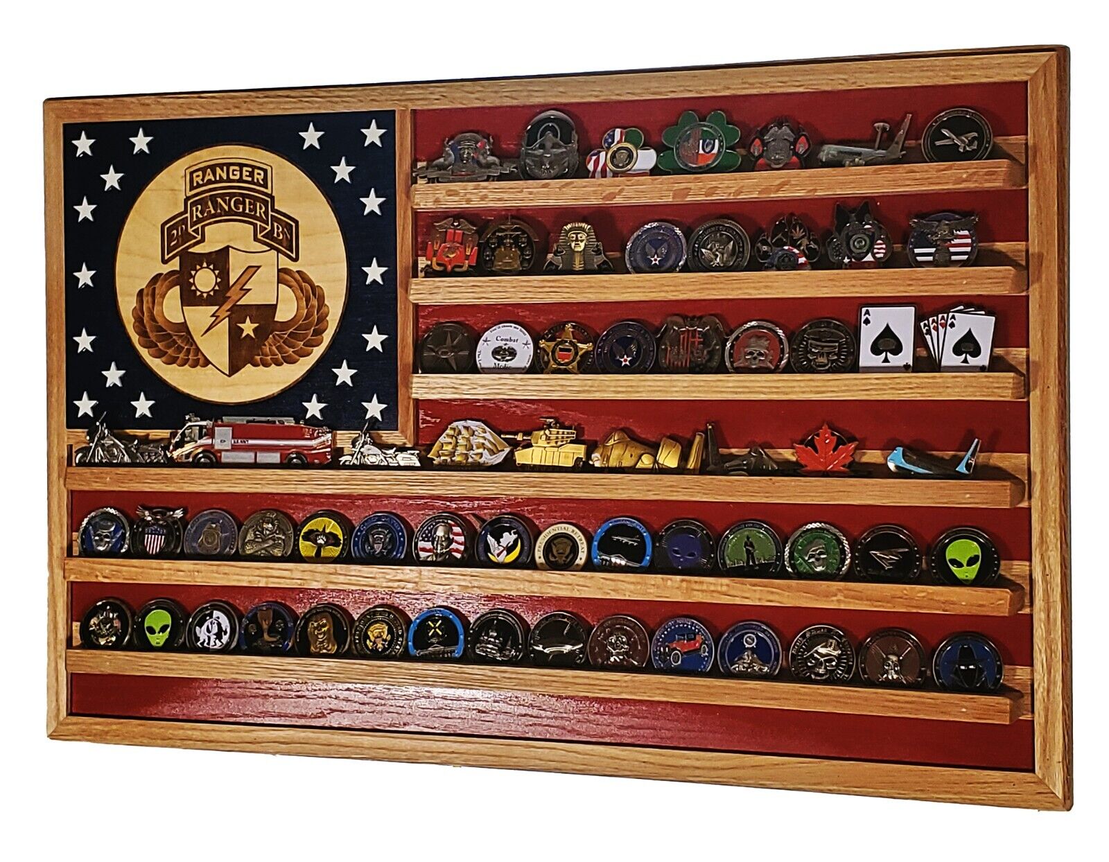 US Army 75th Rangers 2nd Battalion Challenge Coin Display Flag 70-100 Coins Trad
