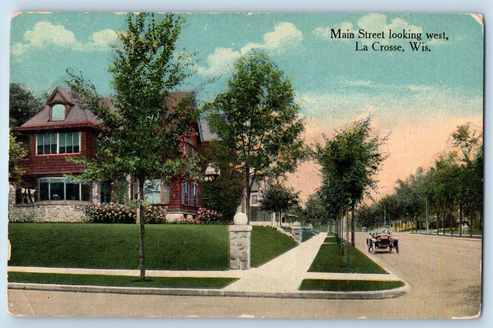 La Crosse Wisconsin Postcard Main Street Looking West c1910's Residence Section