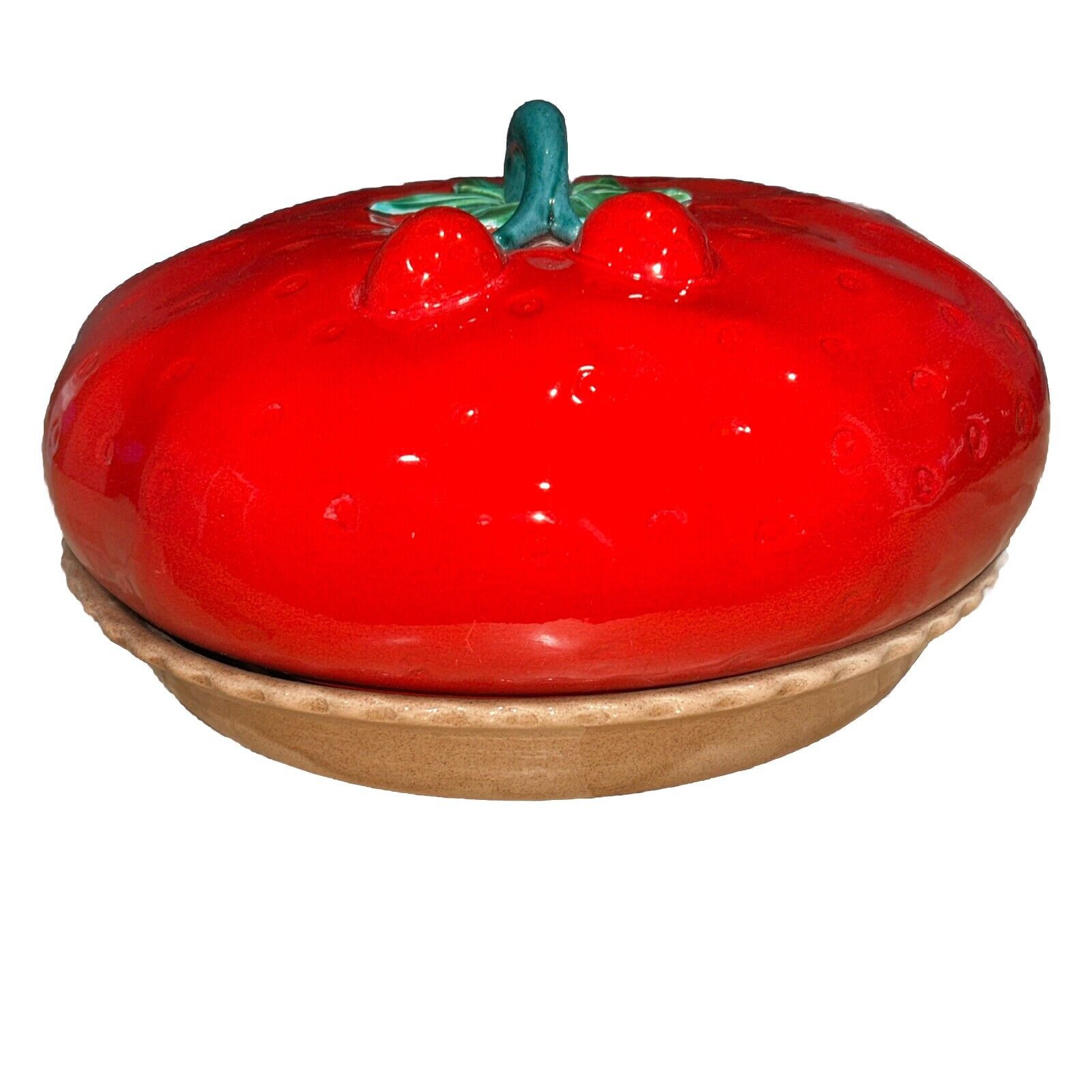 Vintage Sanor Ceramic BIG Strawberry Pie Keeper Portugal Cottage Core Cute