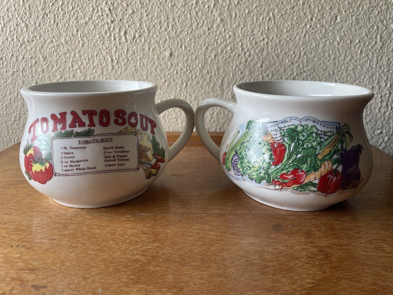 Vintage Large White Ceramic Soup Mugs, Set of 2