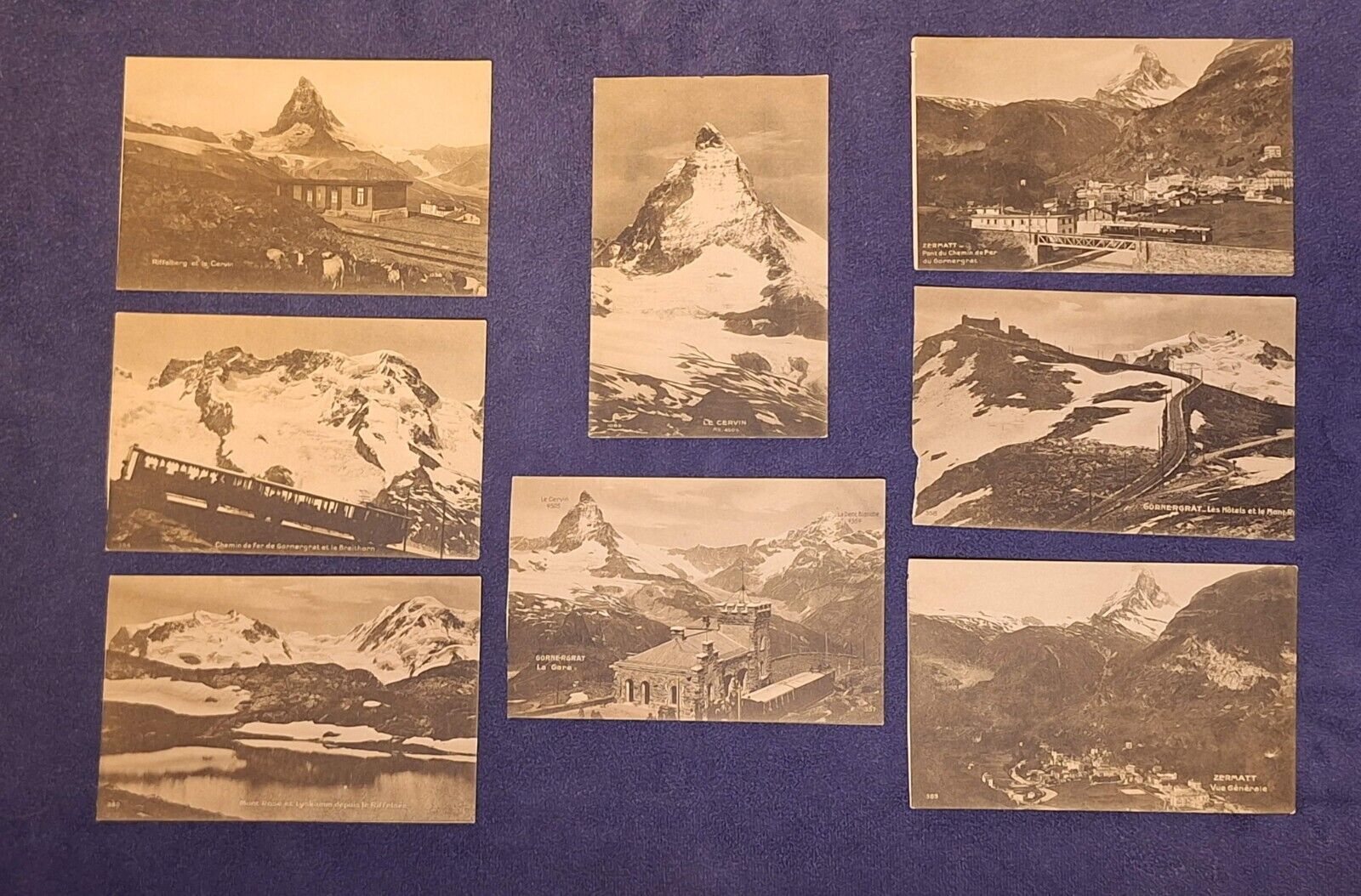 Lot 8 RPPC Postcards of Mt views at Gornergrat Ridge near Zermatt in Switzerland