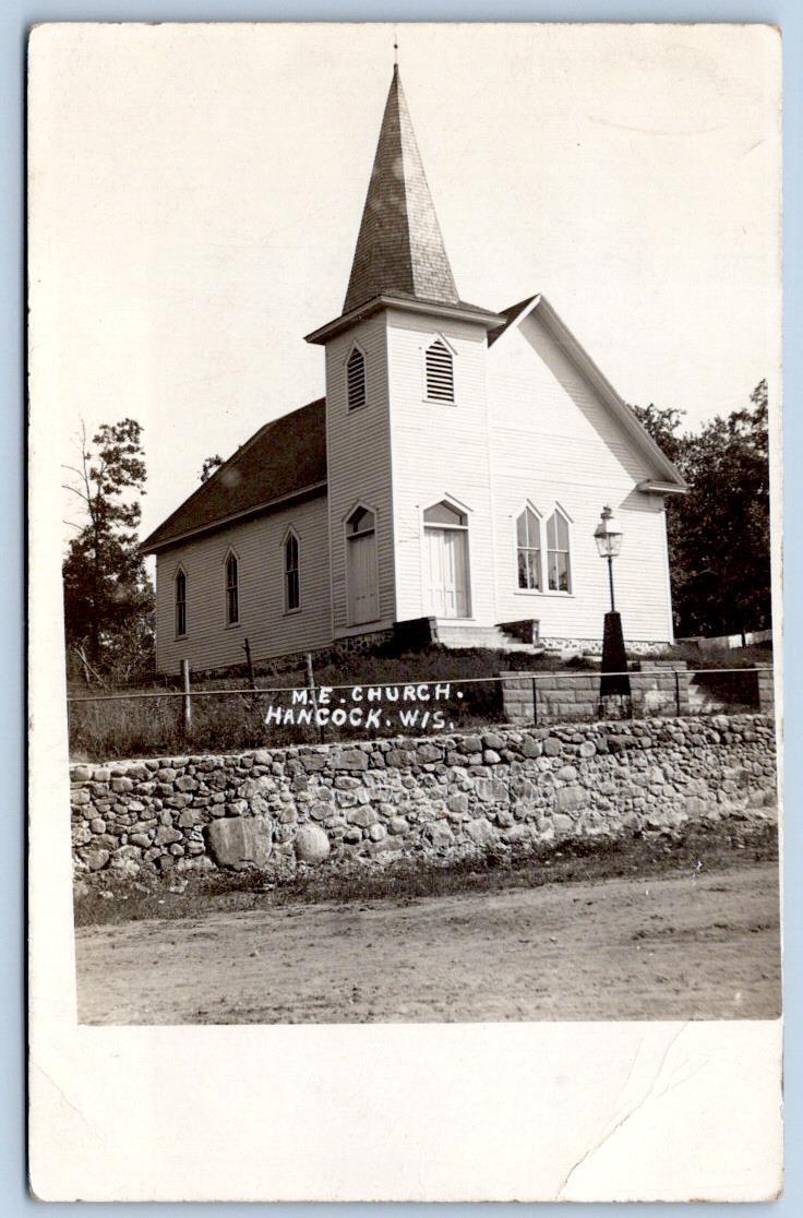 1910's ERA RPPC HANCOCK WISCONSIN M.E. CHURCH*REAL PHOTO POSTCARD*STONE WALL